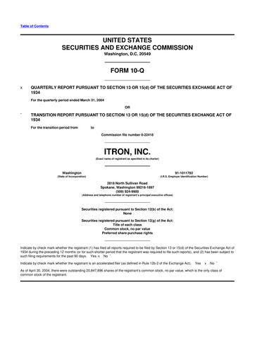 Thumbnail Itron
 10-Q Quarterly Report FY 