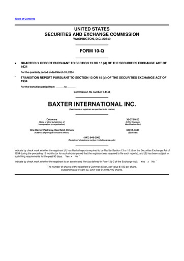 Miniature Baxter 10-Q Rapport trimestriel  