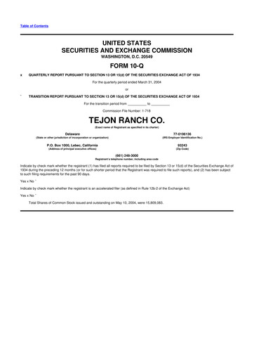 Thumbnail Tejon Ranch
 10-Q Quarterly Report FY 