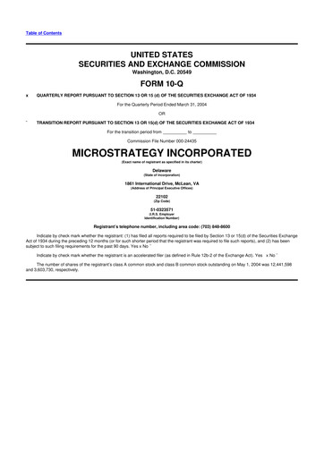 Miniature Strategy 
 (MicroStrategy) 10-Q Rapport trimestriel  