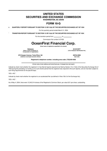 Thumbnail OceanFirst Financial 10-Q Quarterly Report FY 