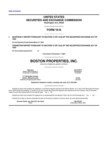 Thumbnail BXP, Inc.
 10-Q Quarterly Report FY 