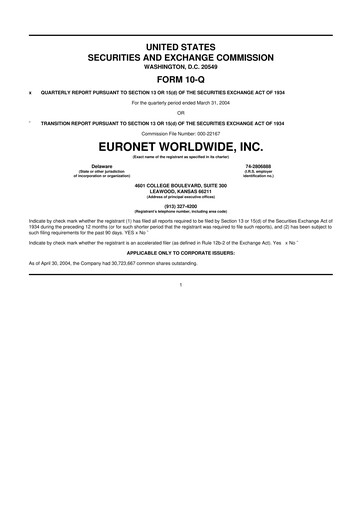 Thumbnail Euronet Worldwide
 10-Q Quarterly Report FY 