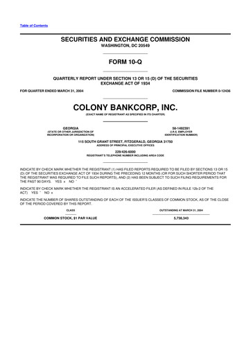 Vorschaubild Colony Bankcorp 10-Q Quartalsbericht  