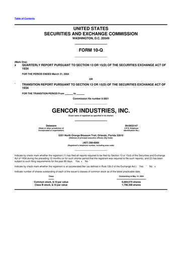 Miniature Gencor Industries
 10-Q Rapport trimestriel  