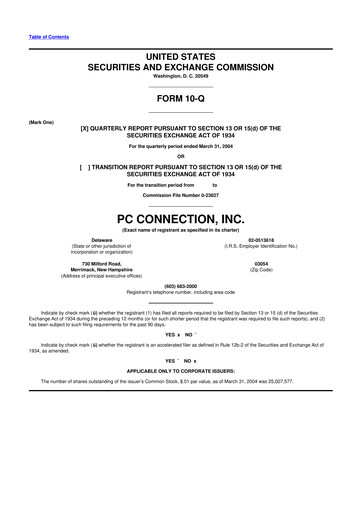 Miniature PC Connection
 10-Q Rapport trimestriel  