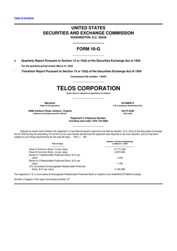 Thumbnail Telos 10-Q Quarterly Report FY 