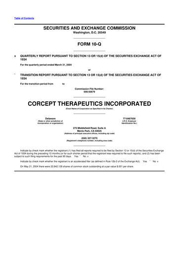 Thumbnail Corcept Therapeutics
 10-Q Quarterly Report FY 