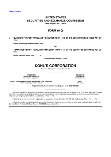 Thumbnail Kohl's
 10-Q Quarterly Report FY 