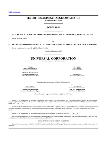 Thumbnail Universal Corporation
 10-K Annual Report 