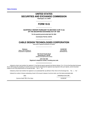 Thumbnail Belden 10-Q Quarterly Report FY 