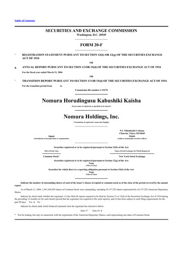 Vorschaubild Nomura Holdings 20-F Jahresbericht 