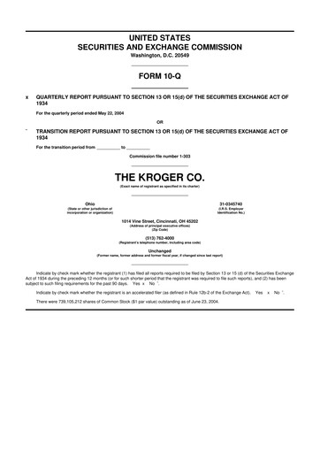 Miniature Kroger 10-Q Rapport trimestriel  