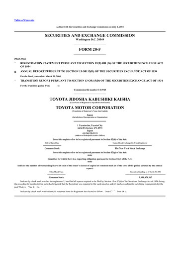 Thumbnail Toyota 20-F Annual Report 