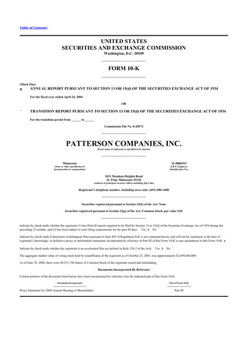 Thumbnail Patterson Companies
 10-K Annual Report 