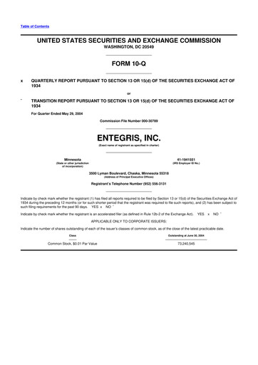 Miniature Entegris 10-Q Rapport trimestriel  