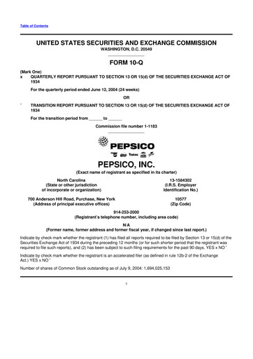 Miniature Pepsico 10-Q Rapport trimestriel  