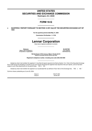 Miniature Lennar 10-Q Rapport trimestriel  