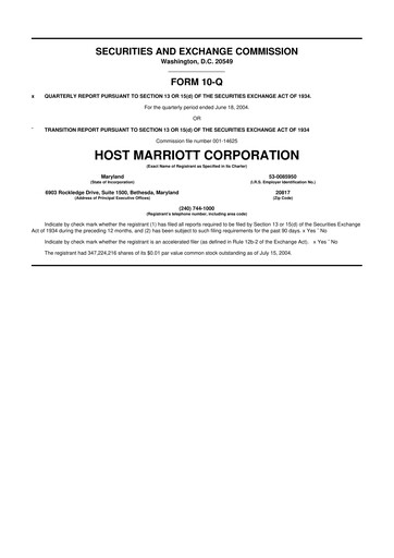 Thumbnail Host Hotels & Resorts
 10-Q Quarterly Report FY 