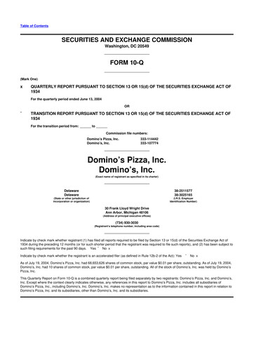 Thumbnail Domino's Pizza 10-Q Quarterly Report FY 