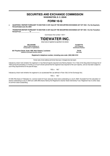 Thumbnail Tidewater 10-Q Quarterly Report FY 