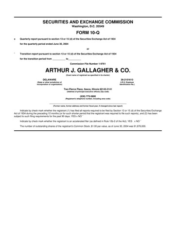Thumbnail Arthur J. Gallagher & Co.
 10-Q Quarterly Report FY 