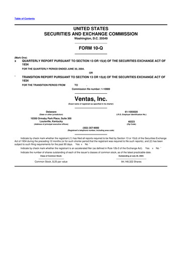 Miniature Ventas 10-Q Rapport trimestriel  