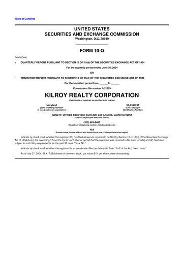 Thumbnail Kilroy Realty 10-Q Quarterly Report FY 