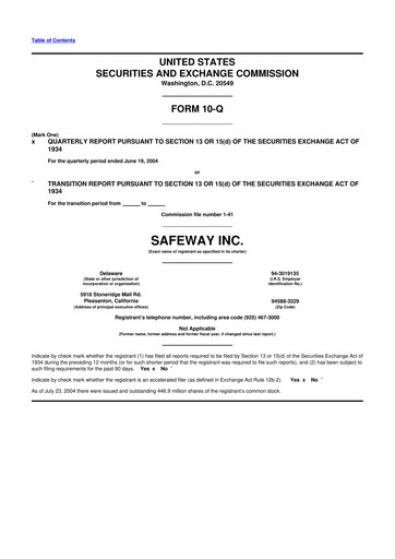 Thumbnail Safeway 10-Q Quarterly Report FY 