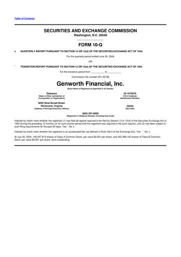 Miniature Genworth Financial
 10-Q Rapport trimestriel  