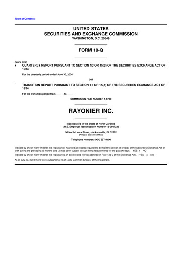 Thumbnail Rayonier 10-Q Quarterly Report FY 