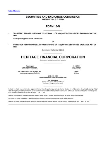 Thumbnail Heritage Financial 10-Q Quarterly Report FY 