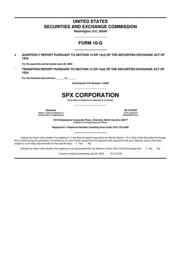 Miniature SPX Technologies 10-Q Rapport trimestriel  