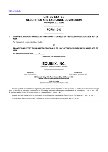 Thumbnail Equinix 10-Q Quarterly Report FY 