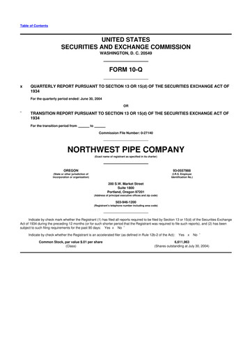 Thumbnail Northwest Pipe Company
 10-Q Quarterly Report FY 