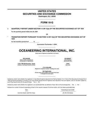 Thumbnail Oceaneering International
 10-Q Quarterly Report FY 