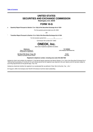 Vorschaubild Oneok 10-Q Quartalsbericht  