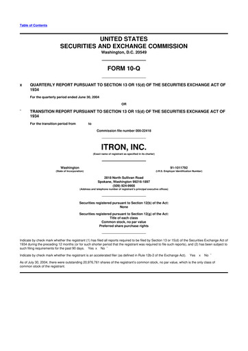 Thumbnail Itron
 10-Q Quarterly Report FY 