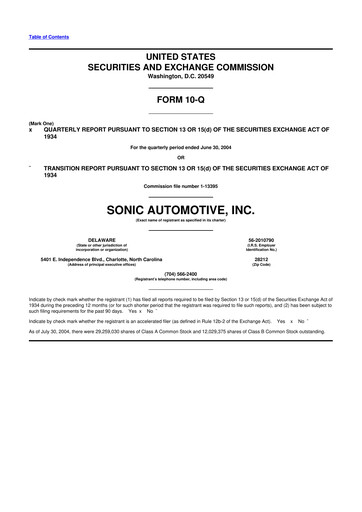 Thumbnail Sonic Automotive
 10-Q Quarterly Report FY 