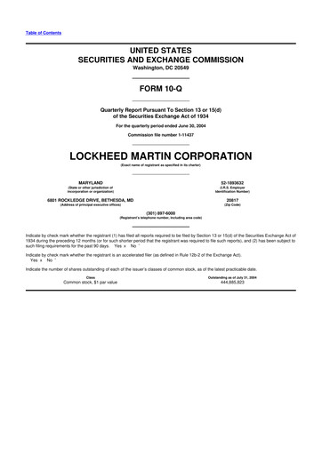 Thumbnail Lockheed Martin 10-Q Quarterly Report FY 