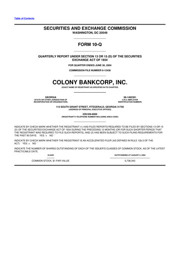 Vorschaubild Colony Bankcorp 10-Q Quartalsbericht  
