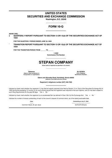 Thumbnail Stepan Company
 10-Q Quarterly Report FY 
