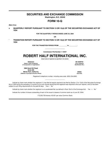 Miniature Robert Half 10-Q Rapport trimestriel  