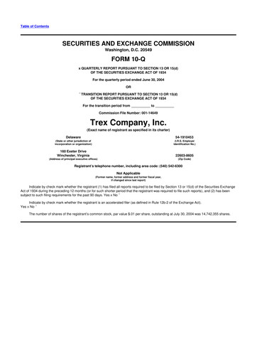 Vorschaubild Trex 10-Q Quartalsbericht  