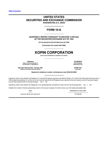 Thumbnail Kopin Corporation
 10-Q Quarterly Report FY 