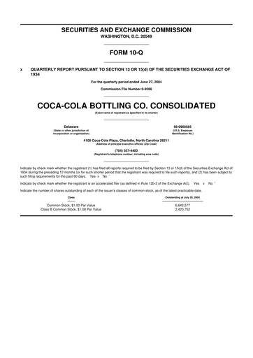 Thumbnail Coca-Cola Consolidated 10-Q Quarterly Report FY 
