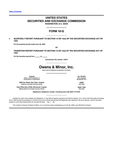 Thumbnail Owens & Minor

 10-Q Quarterly Report FY 