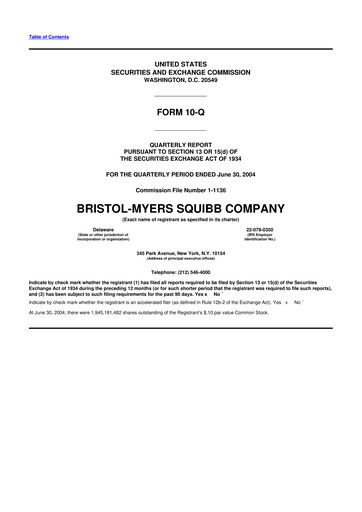 Thumbnail Bristol-Myers Squibb 10-Q Quarterly Report FY 