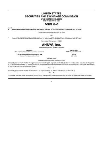 Vorschaubild Ansys 10-Q Quartalsbericht  
