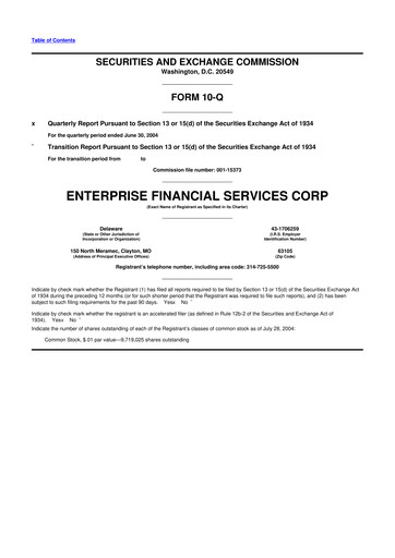 Thumbnail Enterprise Financial Services Corp 10-Q Quarterly Report FY 